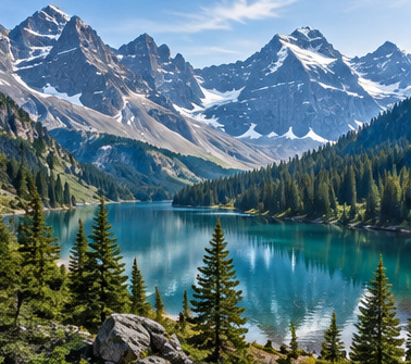 Scenic travel photograph: alpine lake