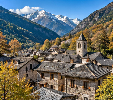 Scenic travel photograph: mountain village